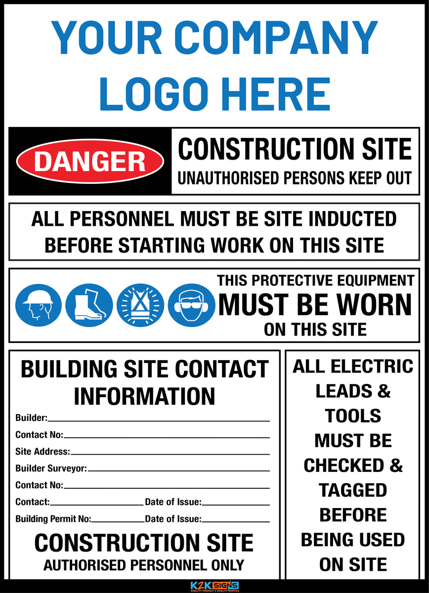 Custom Construction Site Safety Sign for Builders | K2K Signs Australia