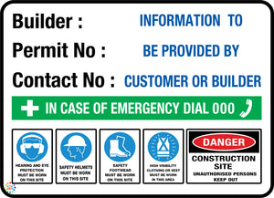 Builder Construction Site Sign With Permit Number Sign