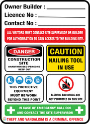 Owner Builder Construction Site Sign - Visitors Info