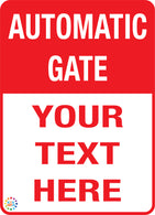 Automatic Gate Custom Text Vertical Sign - Red
