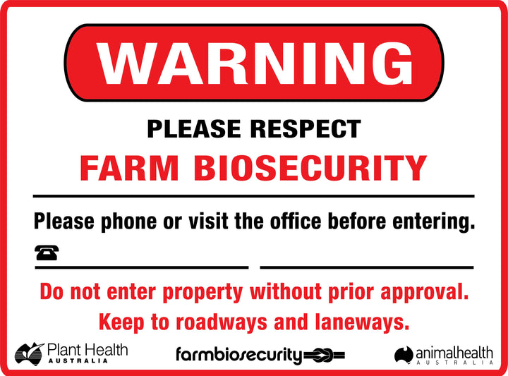 Warning Please Respect Farm Biosecurity Sign