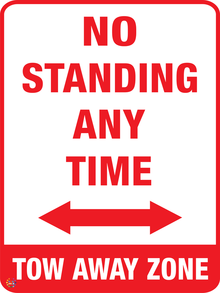 No Standing Any Time Two Away Zone (Two Way Arrow) Signs