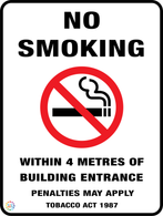 No Smoking Within 4 Metres Of Building Entrance Sign