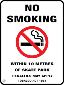 No Smoking Within 10 Metres Of Skate Park