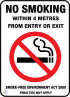 No Smoking Within 4 Metres From Entry Or Exit Sign