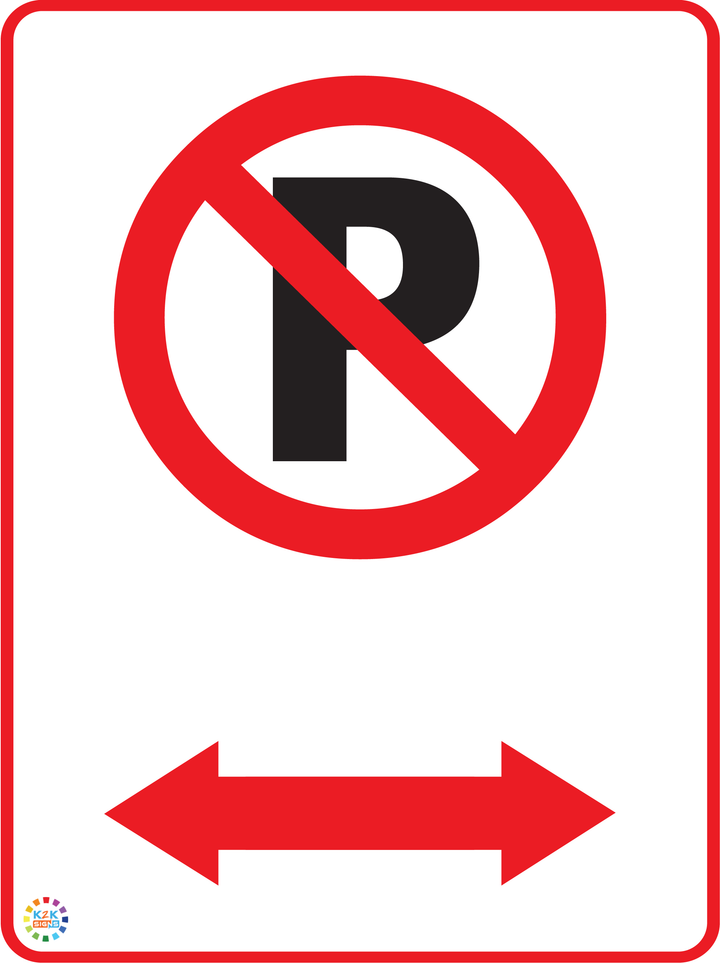 No Parking (Two Way Arrow) Sign