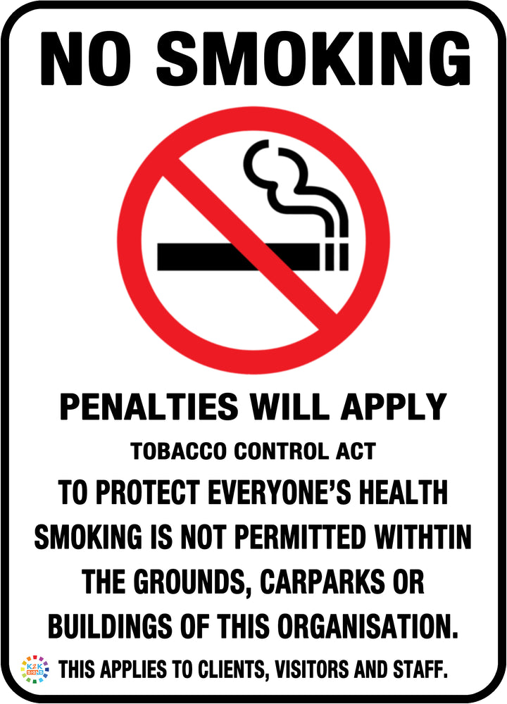 No Smoking Penalties Will Apply Signage