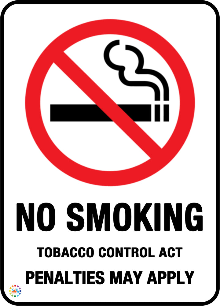 No Smoking Tobacco Control Act Penalties May Apply Sign
