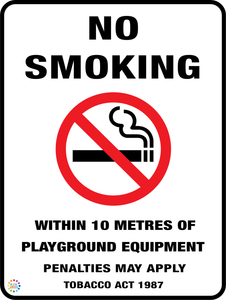 No Smoking Within 10 Metres Of Playground Equipment Sign