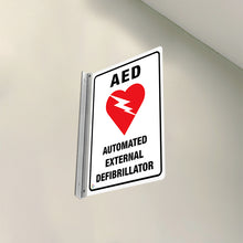 Load image into Gallery viewer, AED – Automated External Defibrillator - Double-Sided Off-Wall White Sign