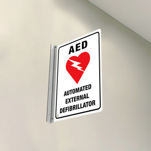 AED – Automated External Defibrillator - Double-Sided Off-Wall White Sign