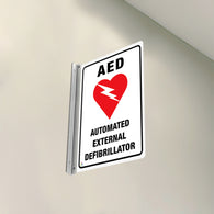 AED Sign – Automated External Defibrillator Wall Sign (White) – Dual-Sided
