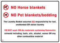 No Horse Blankets - No Pet Blankets/Bedding Sign