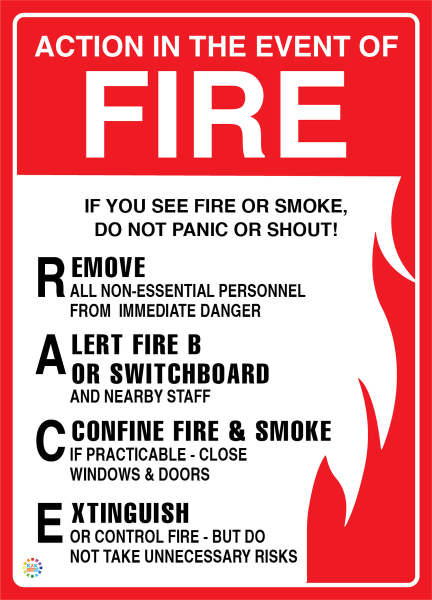Action In the Event Of Fire (RACE Fire Procedure) Sign | Fire Procedure ...