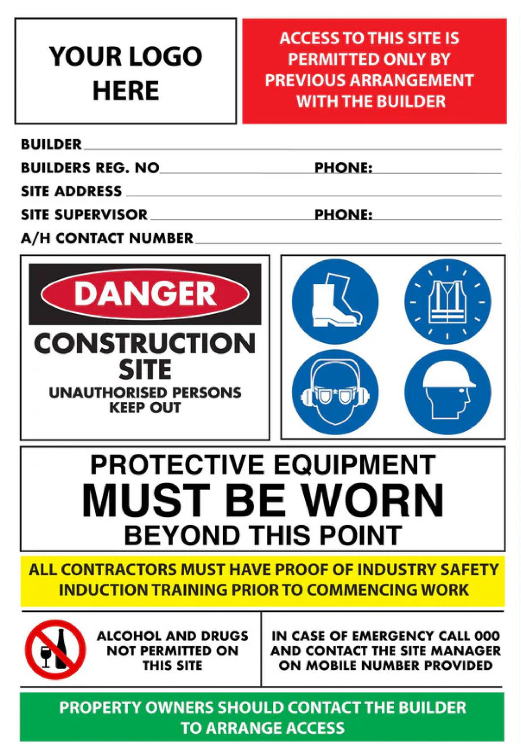 Builder / Custom Builder Construction Site Safety Sign