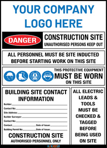 Custom Construction Site Entry Safety Sign for Builders