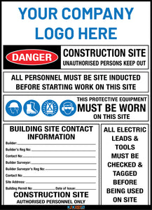 Custom Construction Site Entry Safety Sign for Builders