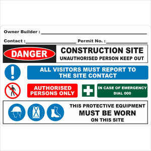 Owner Builder Construction Site Safety Sign