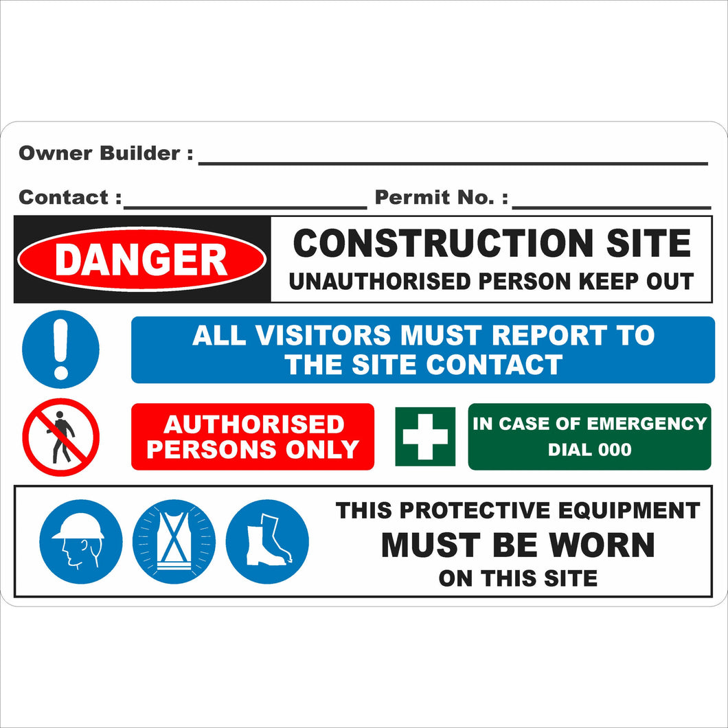 Building Owner Sign Owner Builder Construction Site Safety Sign | K2K Signs Australia