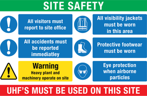 Site Safety PPE & UHF Radio Must Be Used Sign