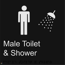 Load image into Gallery viewer, Male Toilet &amp; Shower - Braille and Tactile Sign