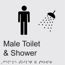 Load image into Gallery viewer, Male Toilet &amp; Shower - Braille and Tactile Sign