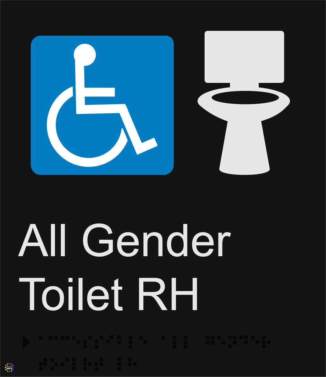 All Gender Toilet RH - Braille and Tactile Sign | K2K Signs Australia