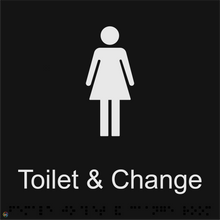 Load image into Gallery viewer, Female Toilet &amp; Change - Braille and Tactile Sign