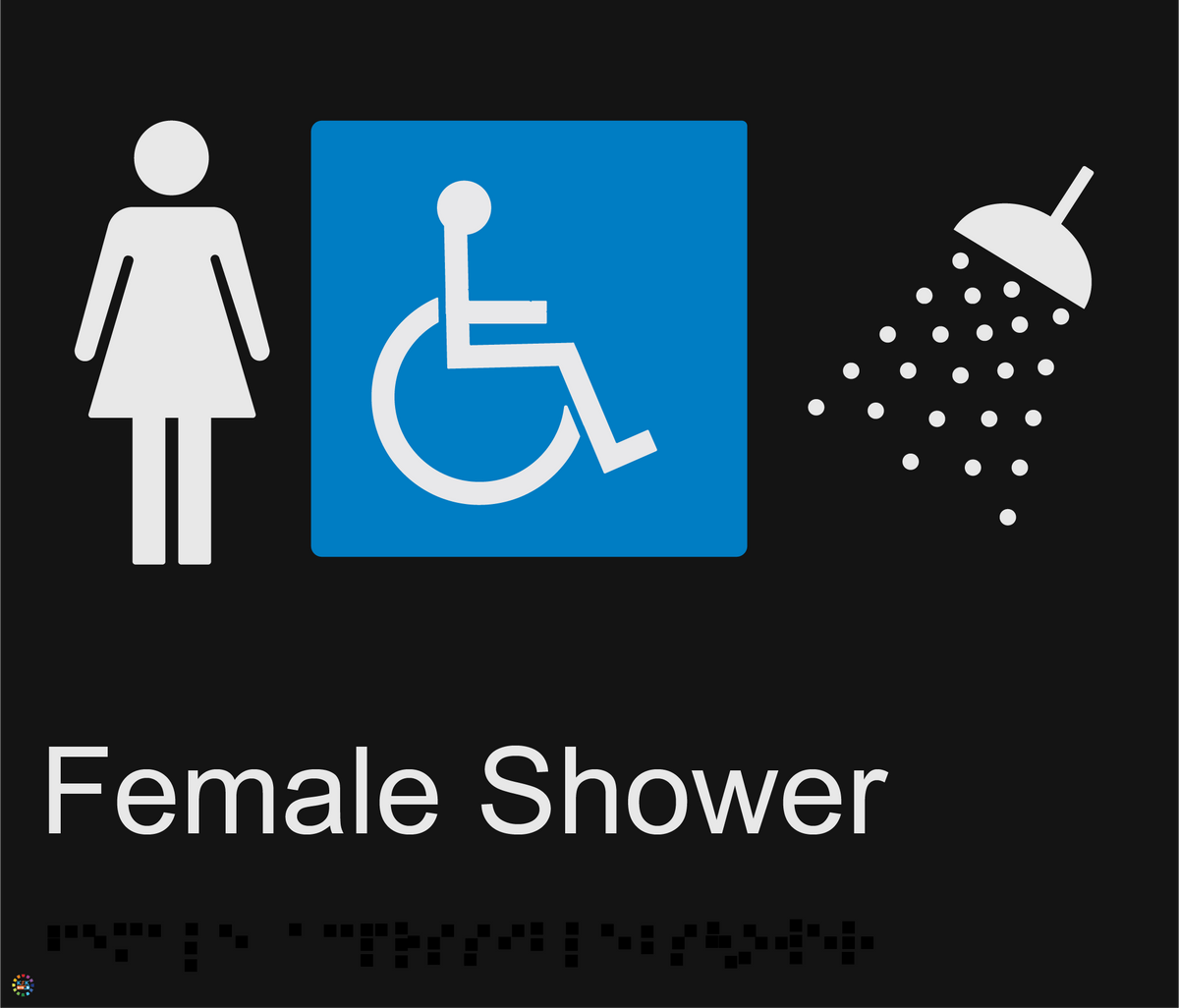 Female Disabled Shower - Braille and Tactile Sign | K2K Signs Australia