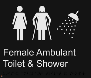 Female Ambulant Toilet & Shower - Braille and Tactile Sign