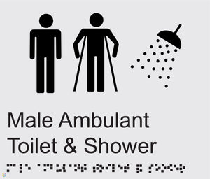 Male Ambulant Toilet & Shower - Braille and Tactile Sign