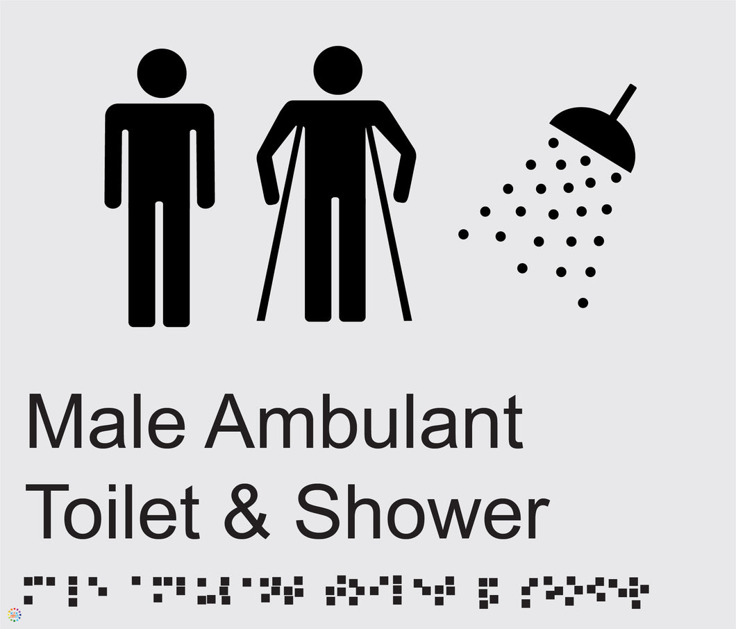 Male Ambulant Toilet & Shower - Braille and Tactile Sign