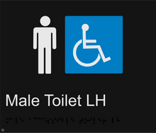 Load image into Gallery viewer, Male Accessible Toilet LH - Braille and Tactile Sign