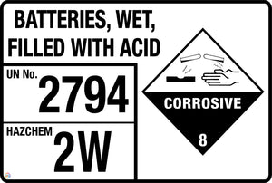 Batteries, Wet, Filled With Acid Signage