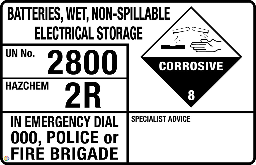 Batteries, Wet, Non-Spillable Electrical Storage Sign| K2K Signs Australia