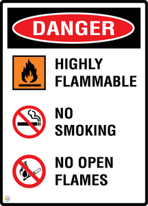 Danger - Highly Flammable - No Smoking - No Open Flames Sign