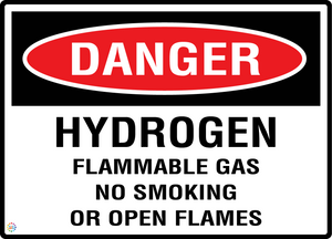 Danger - Hydrogen Flammable Gas - No Smoking Or Open Flames Sign