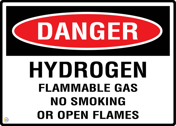 Danger - Hydrogen Flammable Gas - No Smoking Or Open Flames Sign