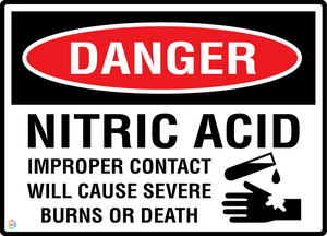 Danger - Nitric Acid - Improper Contact Will Cause Severe Burns Or Death Sign