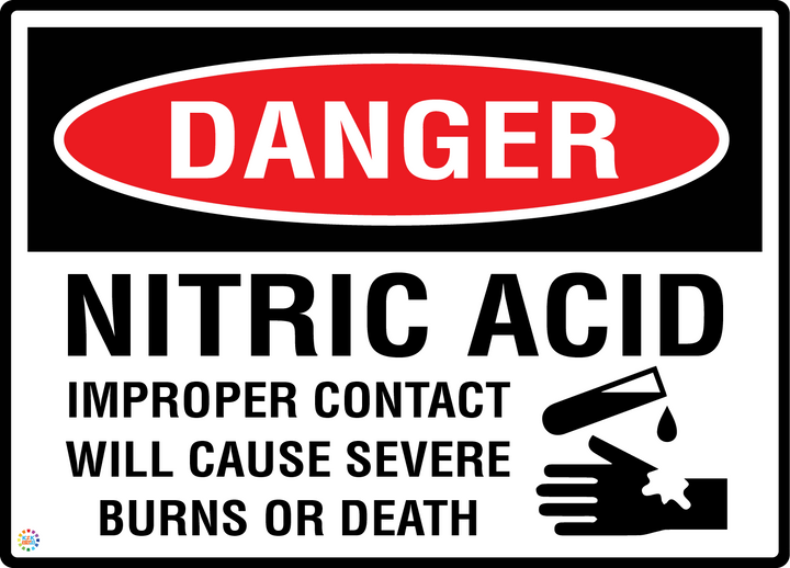 Danger - Nitric Acid - Improper Contact Will Cause Severe Burns Or Death Sign