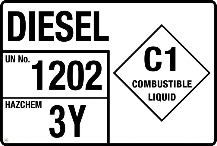 Engine Storage Sign Diesel Combustible Liquid - UN 1202 3Y - Hazchem Sign – K2K Signs