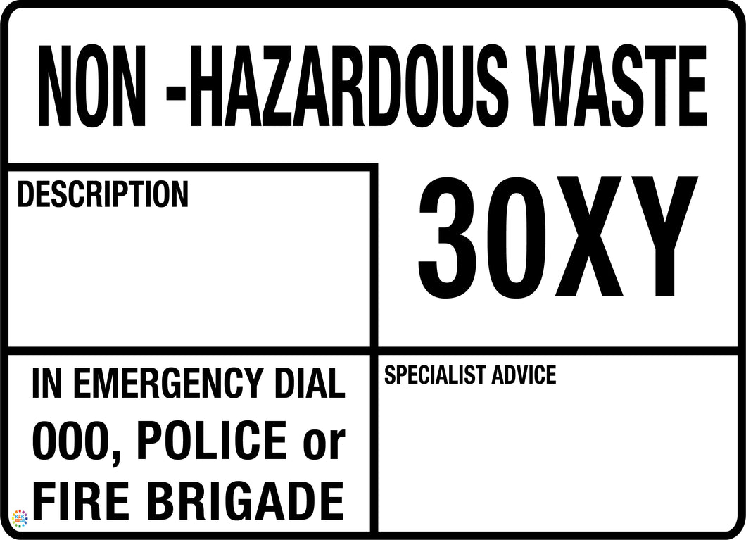 Non Hazardous Waste 30XY Hazchem Panel Sign