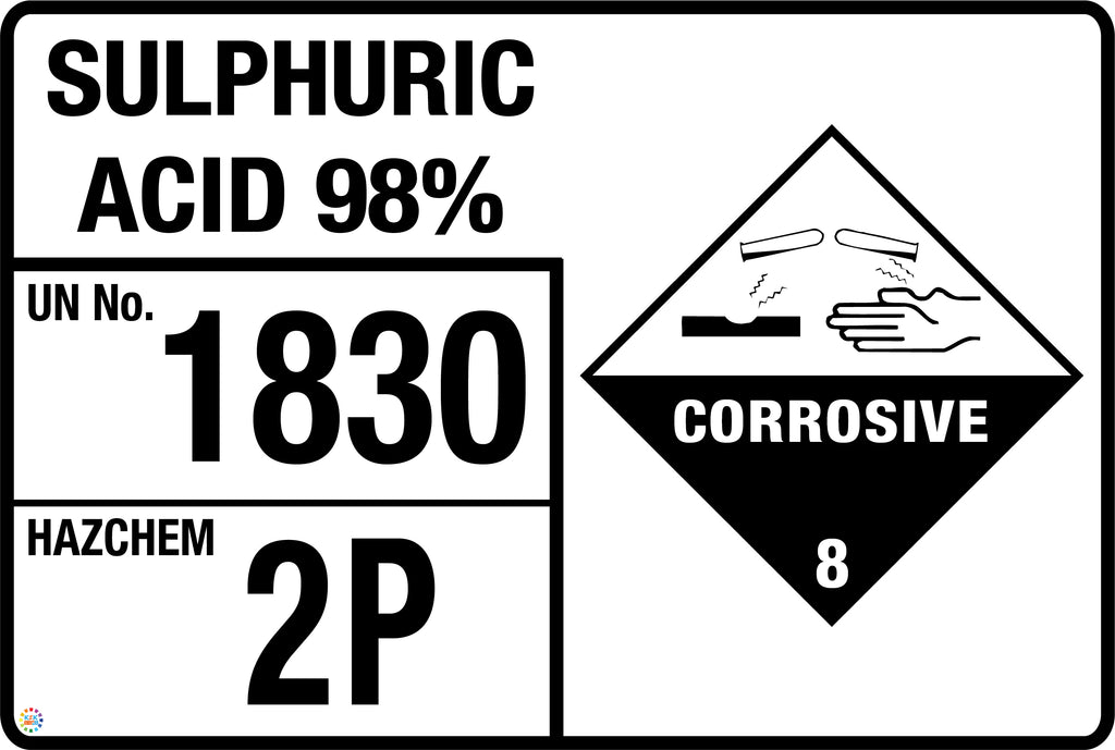 Reducing Acid Sign Sulphuric Acid 98% Sign | K2K Signs Australia