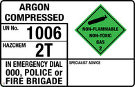 Argon Compressed Hazchem Panel Sign