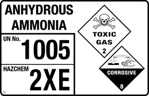 Anhydrous Ammonia - UN 1005 2XE Hazchem Sign