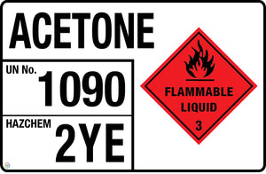 Acetone - UN 1090 2YE Hazchem Safety Sign