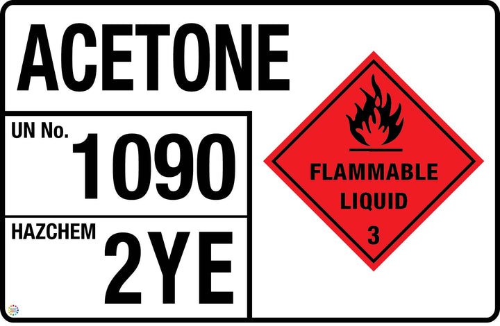 Acetone - UN 1090 2YE Hazchem Safety Sign
