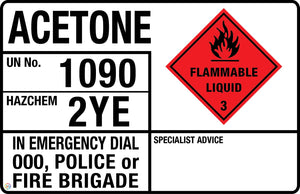 Acetone - UN 1090 2YE Hazchem Safety Sign