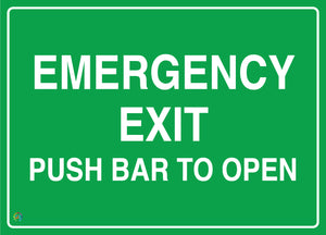 Emergency Exit - Push Bar To Open Sign