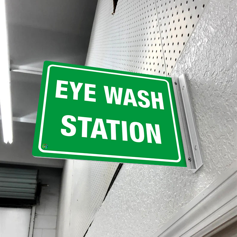 Eye Wash Station Sign – Double-Sided Off-Wall Green Safety Sign – K2K Signs eye-wash-station-sign-double-sided-off-wall-green-safety-sign-k2k-signs